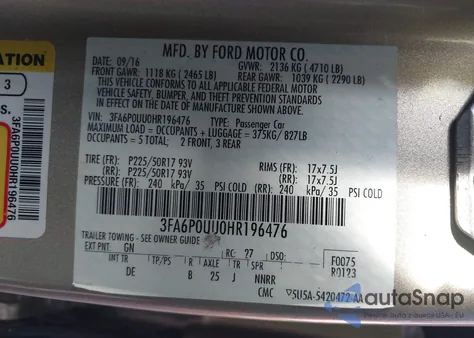 2017 Ford Fusion Hybrid S z USA, uszkodzony, nr VIN 3FA6P0UU0HR196476